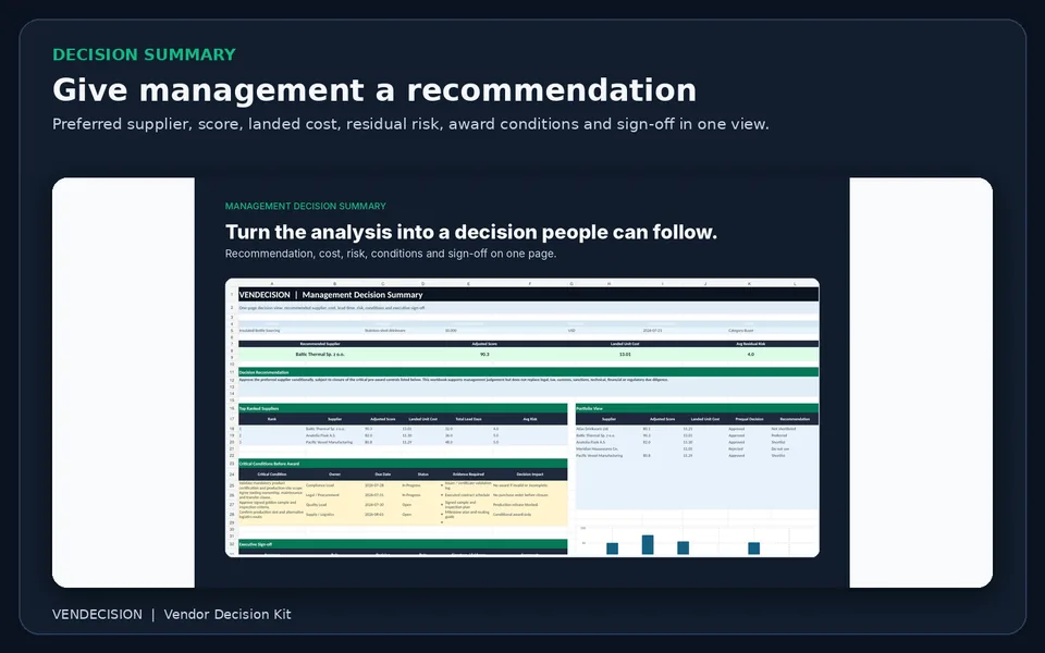 Management-ready supplier recommendation summary